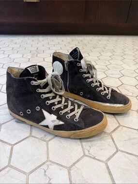 Golden Goose Women’s Francy Navy Suede High-Top Sneakers with Star - Sz 8.5